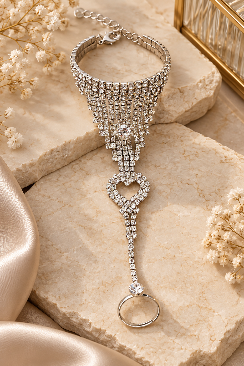 Crystal heart hand chain