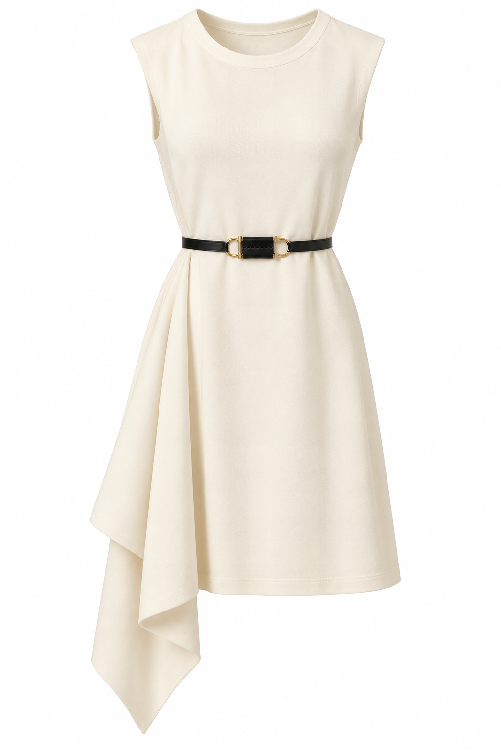 Angled knit dress with belt