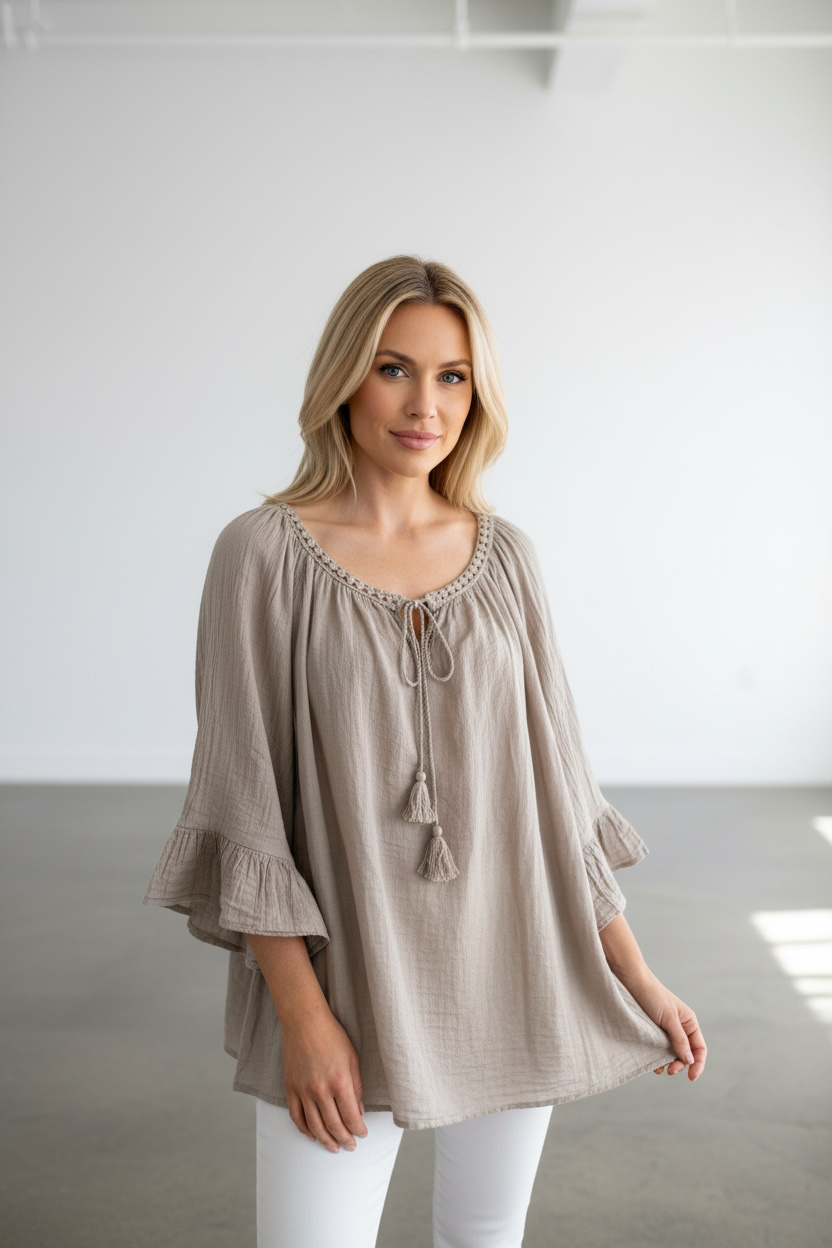 Boho Tassel Tie Blouse